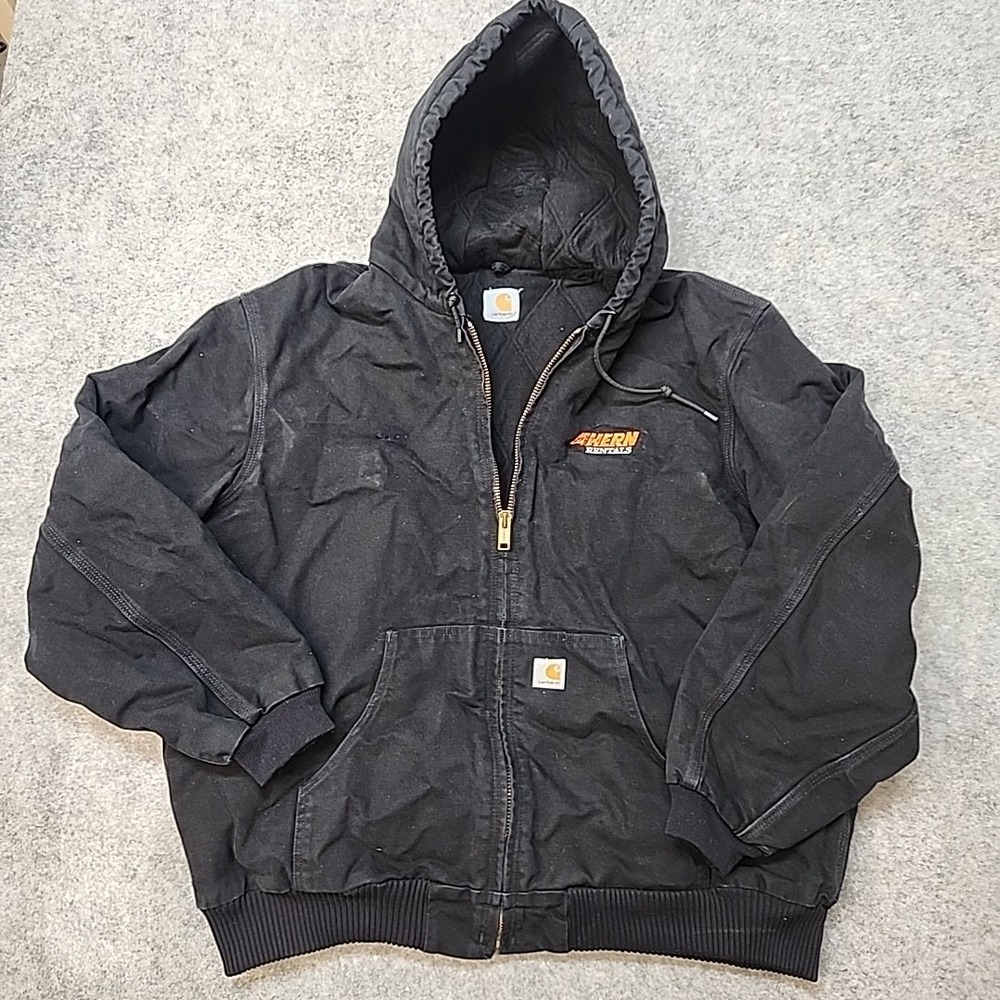 Vintage Carhartt J131 Black Canvas Hooded Work Jacket Men's L Contractor Wear